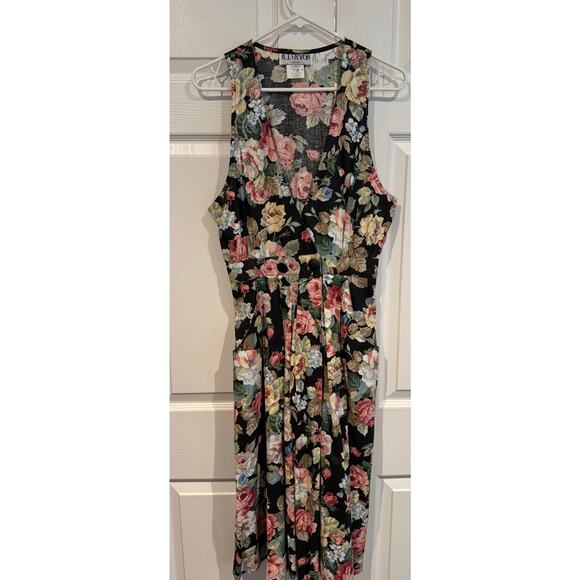 Vintage 90's R.J. Stevens floral sleeveless Maxi Dress Pockets Cottagecore - Picture 1 of 8